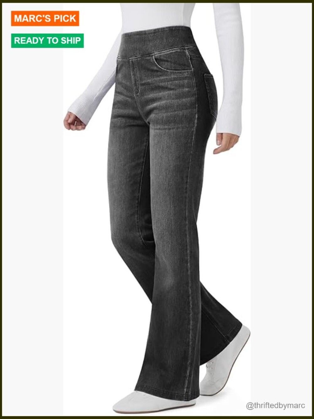 High Waisted Stretch Flare Jeans Wide Leg Bootcut Pull On Loose Fit